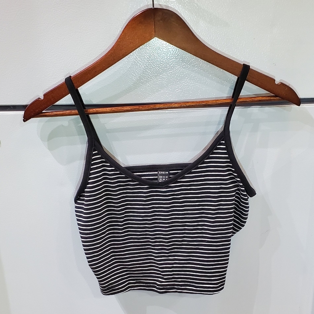 SHEIN Black and White Striped Crop Top